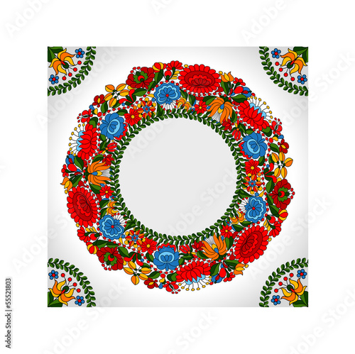 Naklejka na szybę Hungarian traditional folk ornament circle background template