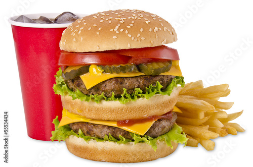 Naklejka samoprzylepna Burger, frytki i cola