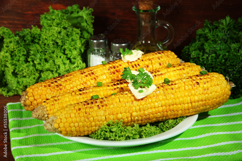 Delicious golden grilled corn with butter