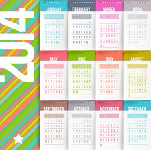 Calendar Of 2014 With Stitched Labels-months