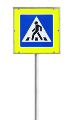 Wall Mural - Modern pedestrian crossing road sign isolated on white