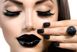 © Subbotina Anna - Beauty Fashion Girl with Trendy Caviar Black Manicure and Makeup