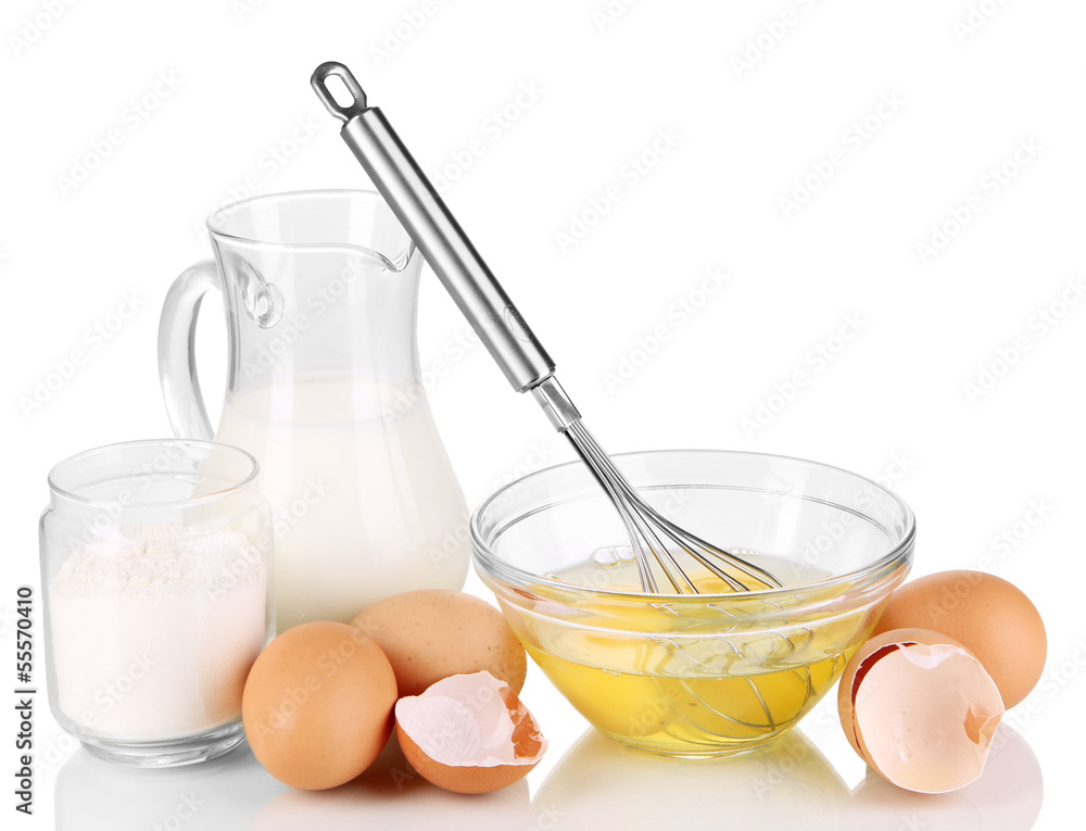Ingredients for dough isolated on white