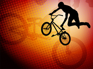 Poster - bmx stunt cyclist silhouette on the abstract background - vector