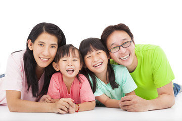 Wall Mural - Happy  asian family isolated on white