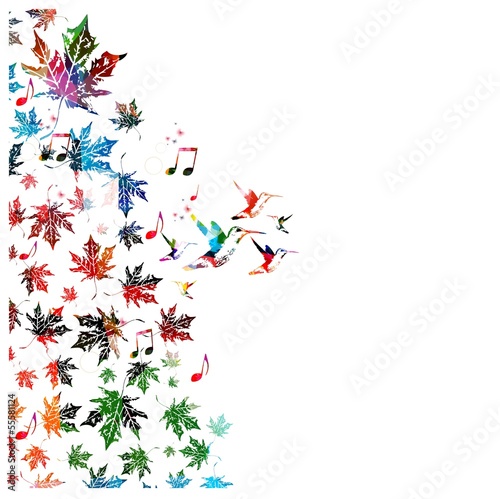 Tapeta ścienna Kolorowe liście klonu wektor tle kolibry.
