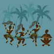 Dancing African aborigine girls and drummer