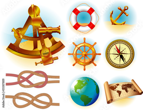 Fototapeta dla dzieci Marine traveling icon and symbols vector set.