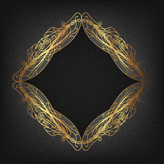 Wall Mural - Openwork gold frame in antique style on a dark background. The i
