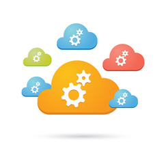 Poster - Composition of colored clouds with cloud computing related icons