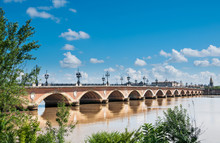 Old Stony Bridge In Bordeaux, France