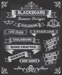 Poster - Collection of banners and ribbons on a black background