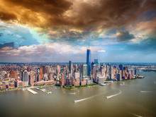 Stunning Aerial View Of Manhattan From Helicopter