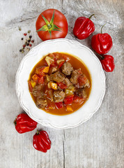 Wall Mural - Tomato soup with fresh vegetables and meat