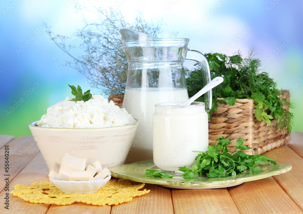 Fresh dairy products with greens
