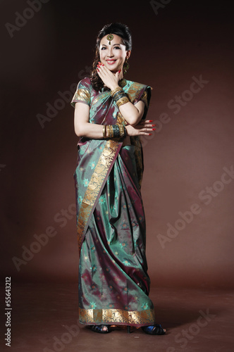 Naklejka na szybę portrait with traditional costume. Indian style