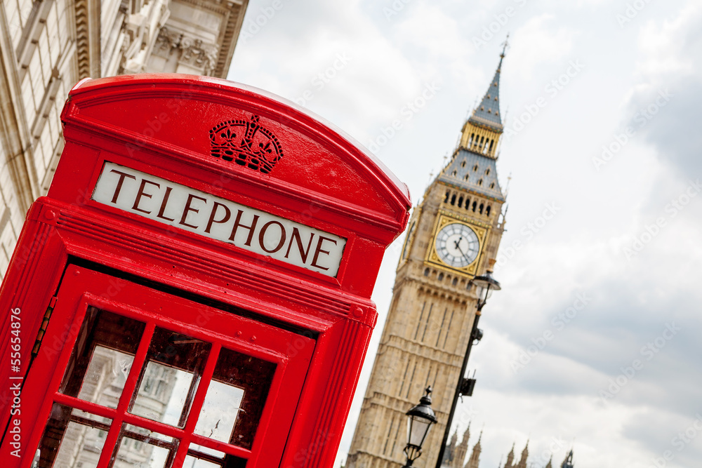 Phone booth. London, UK - obrazy, fototapety, plakaty 