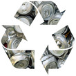 Recycle symbol with cans