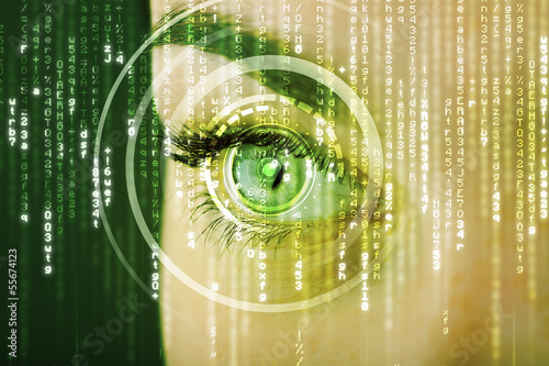 Plakat na papierze fotorealistycznym Nowoczesne cyber kobieta z macierzyńskiego oka