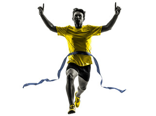Wall Mural - young man sprinter runner running winner finish line silhouette