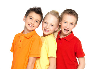 portrait of the happy children isolated on white