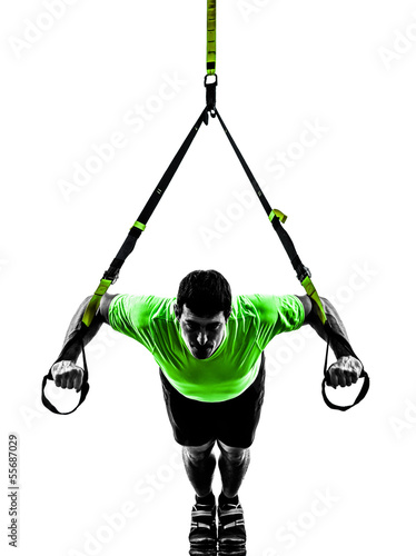 Foto-Banner aus PVC - man exercising suspension training  trx silhouette (von snaptitude)