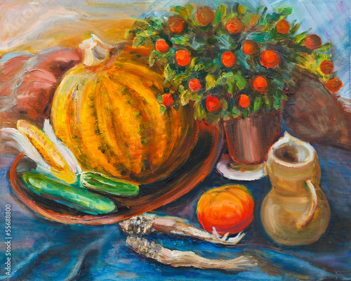 Naklejka - mata magnetyczna na lodówkę Still life with pumpkin