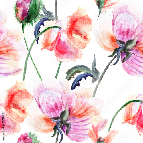 Plakat na zamówienie Watercolor illustration of Stylized Peony flower