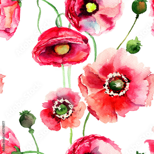 Naklejka dekoracyjna Stylized Poppy flowers illustration