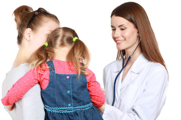 Little girl and young doctor in hospital having examination