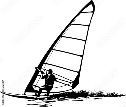 Naklejka - mata magnetyczna na lodówkę Vector silhouette of windsurfer on gliding