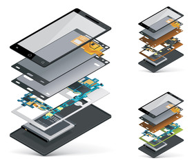 Vector isometric smartphone cutaway