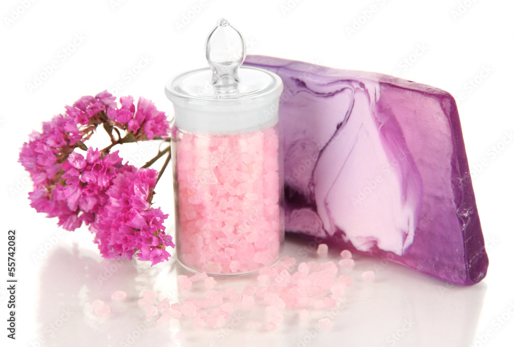 Hand made soap with sea salt isolated on white