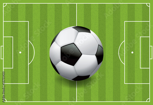 Plakat na papierze fotorealistycznym Realistyczny futbol - piłka nożna na teksturowanej pole