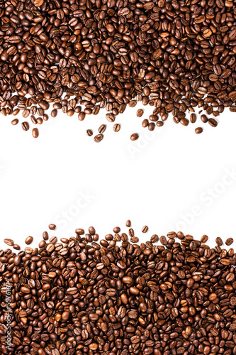 Naklejka - mata magnetyczna na lodówkę Coffee beans isolated on white background with copyspace for te