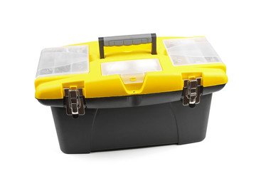 yellow plastic toolbox isolated on white background