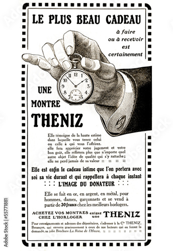 Naklejka samoprzylepna Francuski zegarek reklamowy około 1900