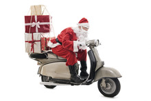 Santa Claus On Vintage Scooter