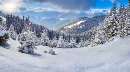 beautiful winter landscape in the mountains.