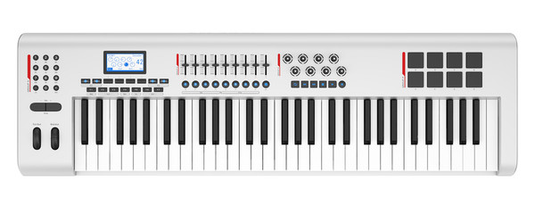 Wall Mural - top view of gray synthesizer isolated on white background