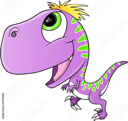Naklejka na szybę Cute Purple Raptor Dinosaur Vector Illustration