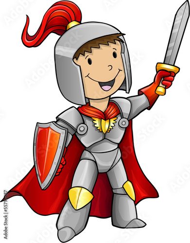 Obraz w ramie Hero Knight Vector Illustration