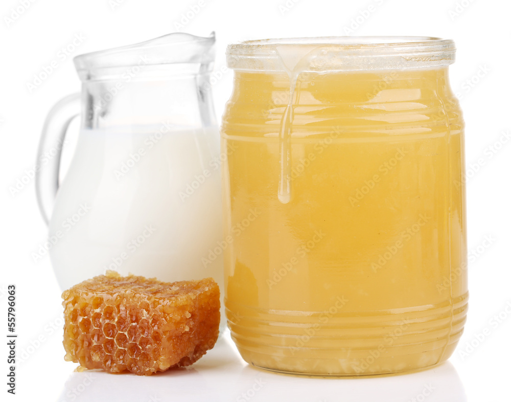 Honey and milk isolated on white