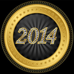 Wall Mural - Happy new 2014 year golden label with diamonds