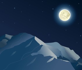 Dark night scenery with Moon and Mountains