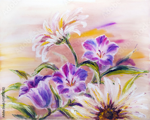 Naklejka ścienna Wildflowers, oil painting on canvas