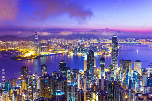 Board z aluminiowym obramowaniem Hongkong skyline o świcie