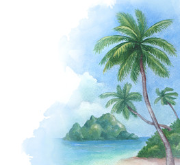 Watercolor illustration of the tropical beach