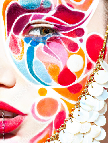Naklejka na szafę color face art woman close up portrait