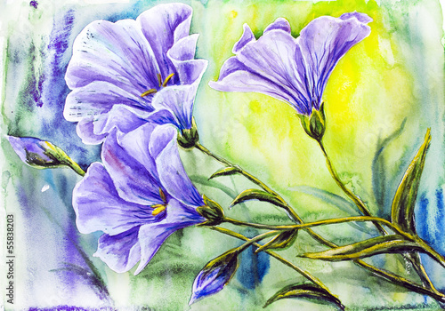 Naklejka - mata magnetyczna na lodówkę Wildflowers. Watercolor painting.